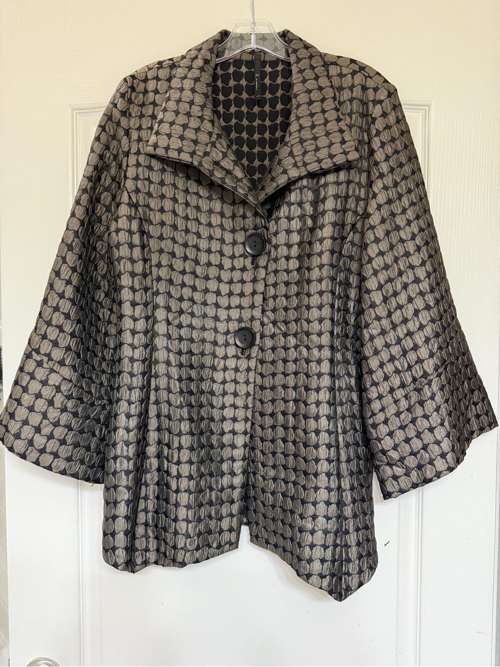 IC by Connie K Bronze Black Swing Jacket Sz L Artsy Wearable Art Statement Coat
